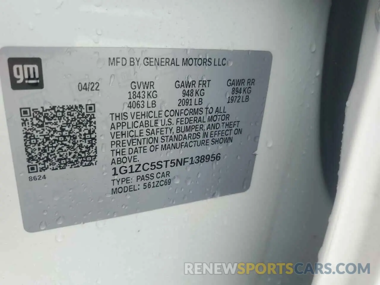12 Photograph of a damaged car 1G1ZC5ST5NF138956 CHEVROLET MALIBU 2022