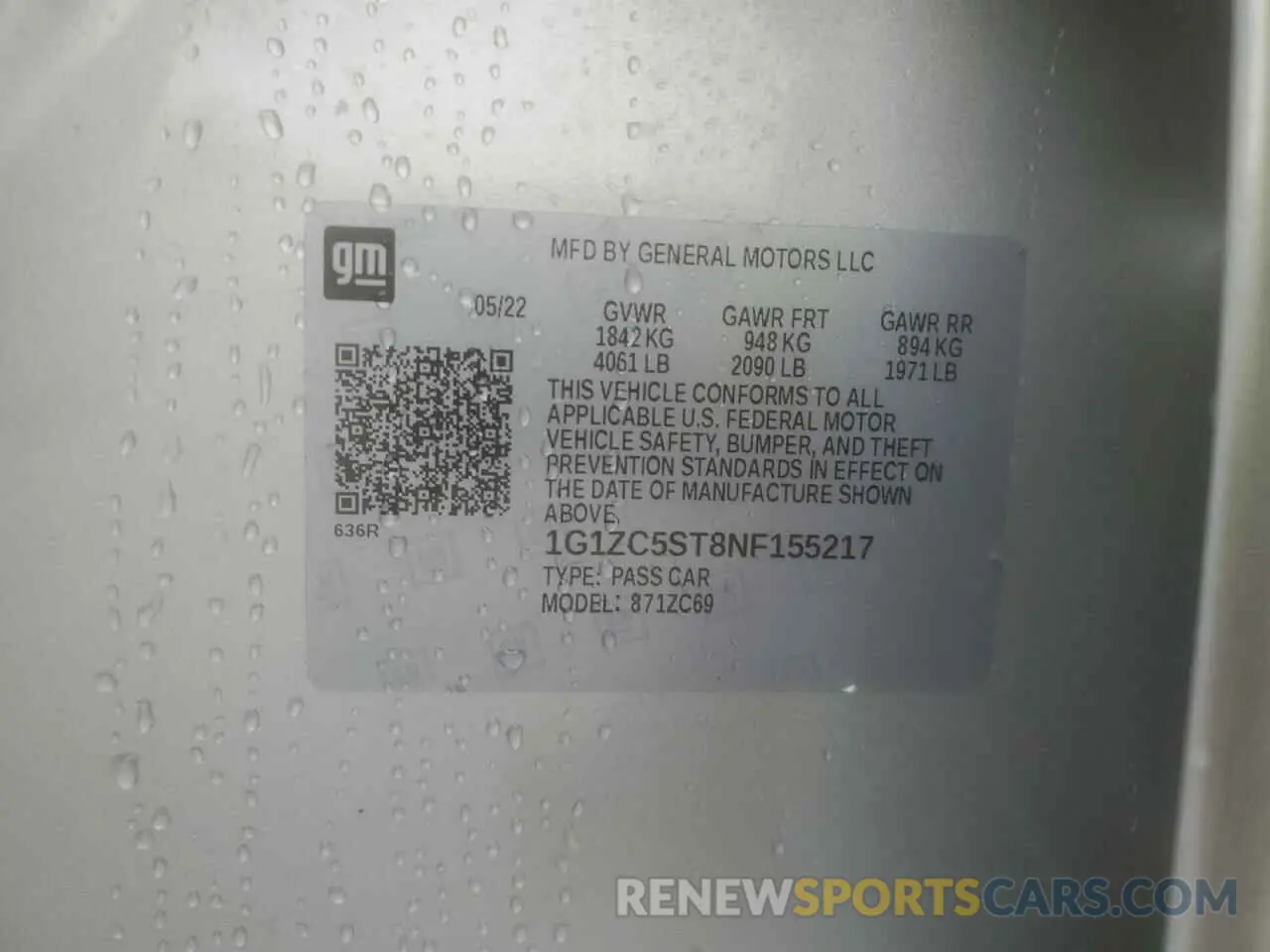 15 Photograph of a damaged car 1G1ZC5ST8NF155217 CHEVROLET MALIBU 2022