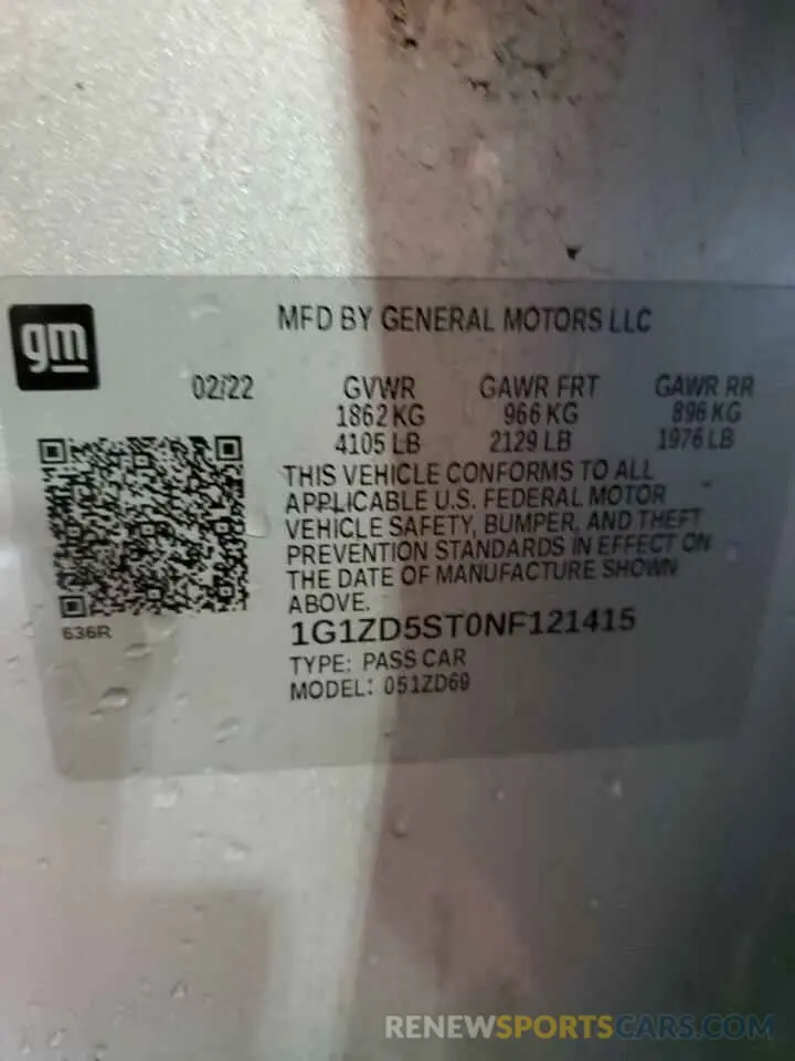 13 Photograph of a damaged car 1G1ZD5ST0NF121415 CHEVROLET MALIBU 2022
