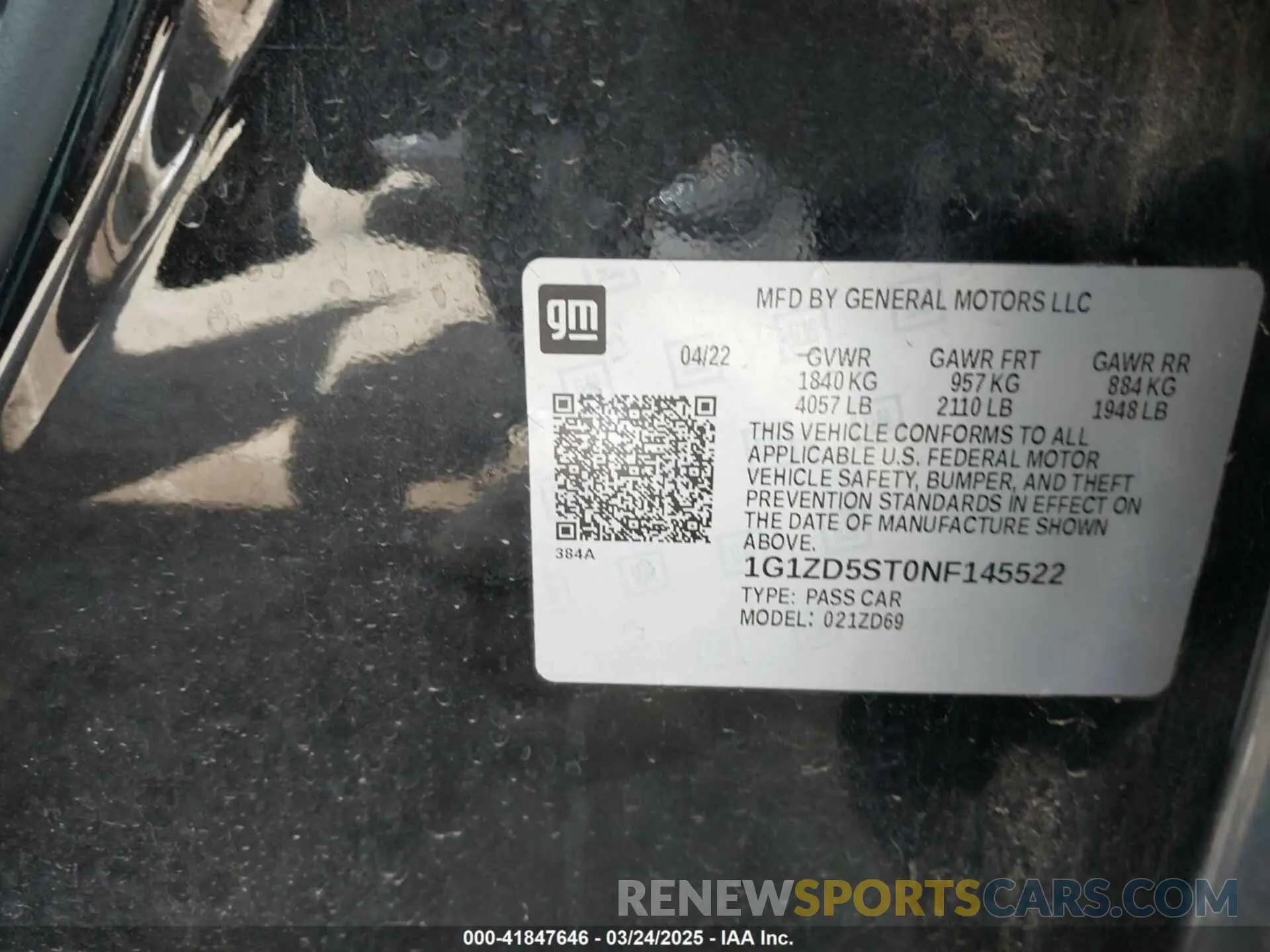 9 Фотография поврежденного автомобиля 1G1ZD5ST0NF145522 CHEVROLET MALIBU 2022