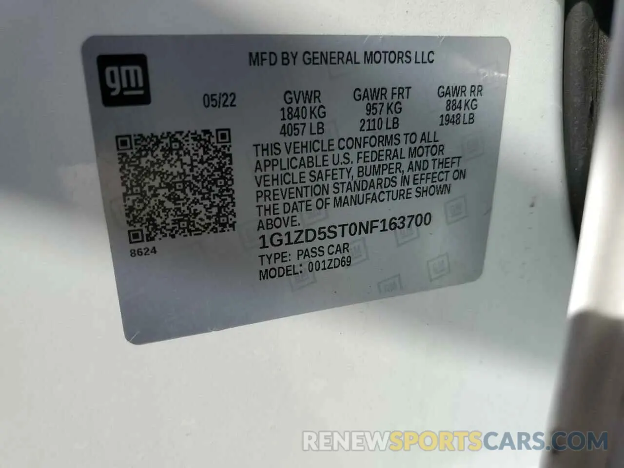 12 Фотография поврежденного автомобиля 1G1ZD5ST0NF163700 CHEVROLET MALIBU 2022