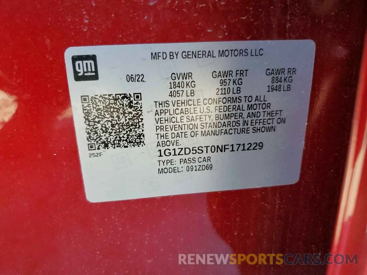 12 Photograph of a damaged car 1G1ZD5ST0NF171229 CHEVROLET MALIBU 2022