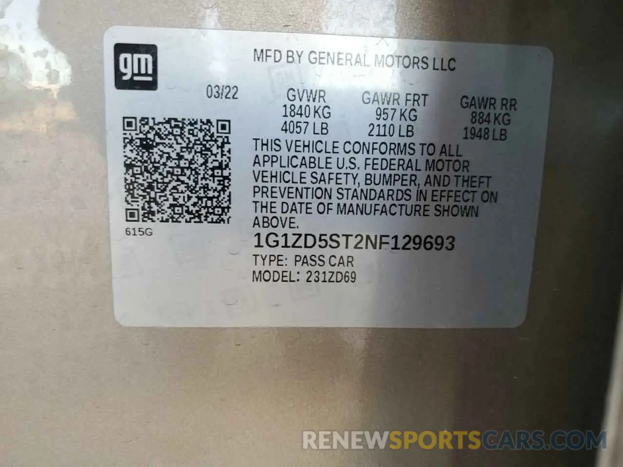 13 Photograph of a damaged car 1G1ZD5ST2NF129693 CHEVROLET MALIBU 2022