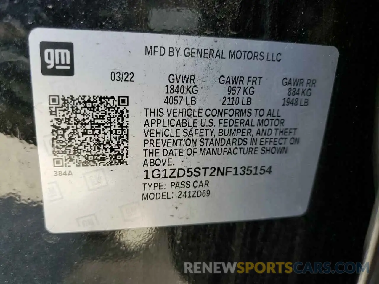 12 Photograph of a damaged car 1G1ZD5ST2NF135154 CHEVROLET MALIBU 2022