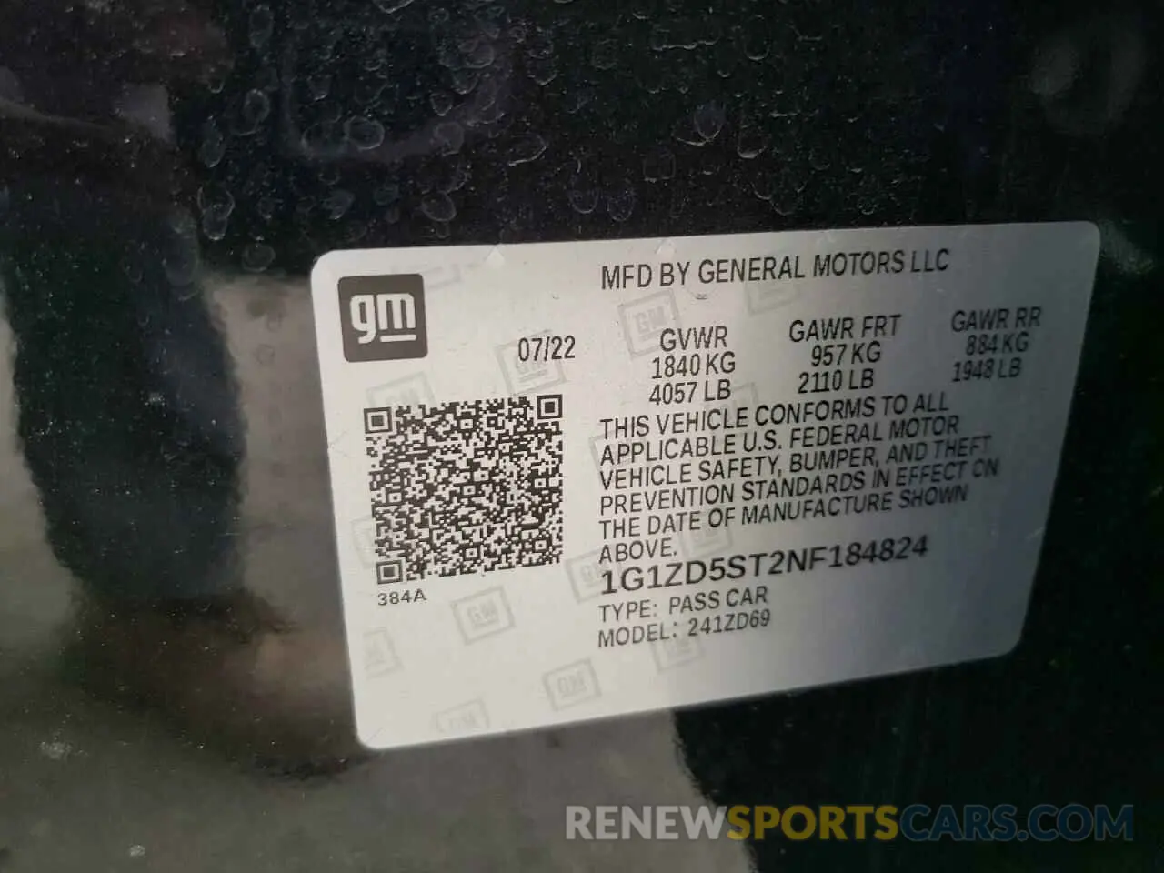 12 Photograph of a damaged car 1G1ZD5ST2NF184824 CHEVROLET MALIBU 2022