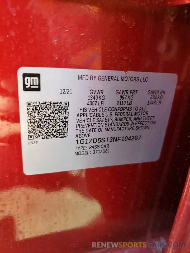 12 Photograph of a damaged car 1G1ZD5ST3NF104267 CHEVROLET MALIBU 2022