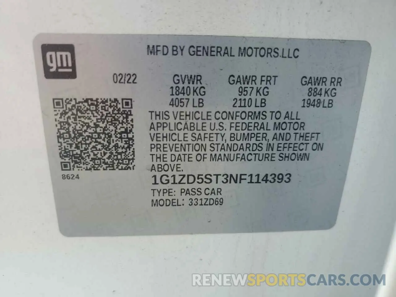 12 Photograph of a damaged car 1G1ZD5ST3NF114393 CHEVROLET MALIBU 2022