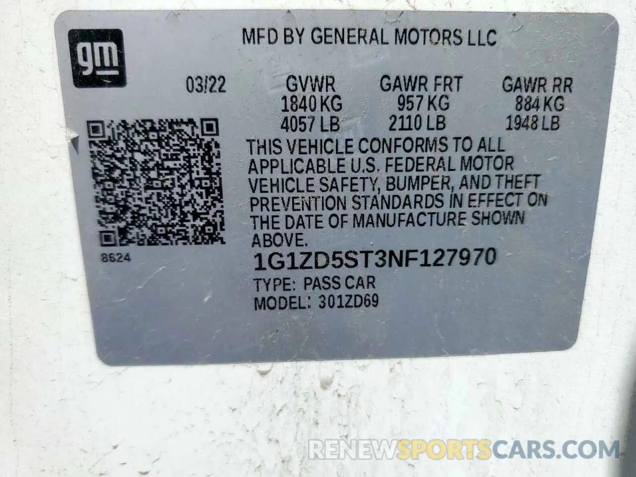 12 Photograph of a damaged car 1G1ZD5ST3NF127970 CHEVROLET MALIBU 2022