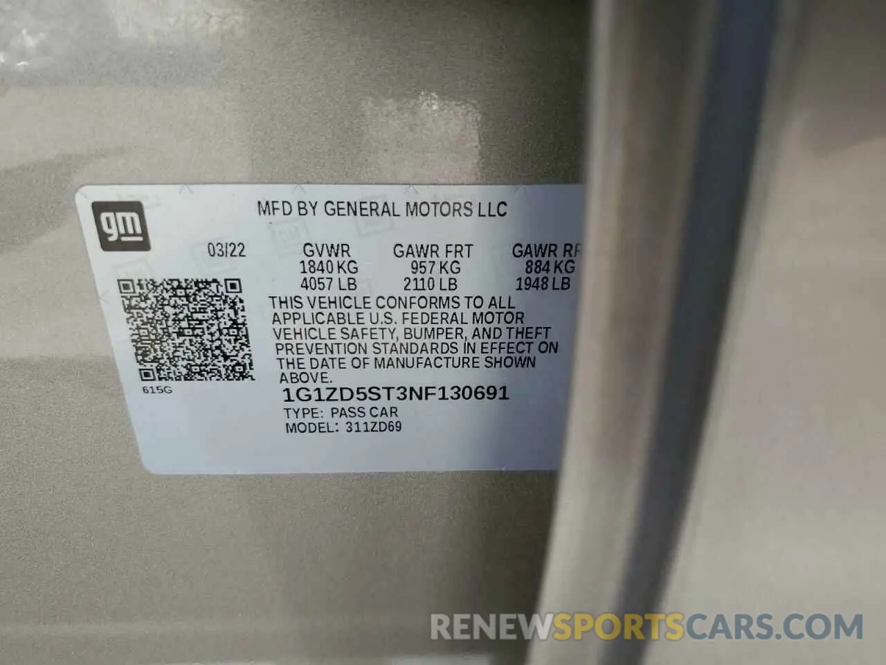 14 Photograph of a damaged car 1G1ZD5ST3NF130691 CHEVROLET MALIBU 2022