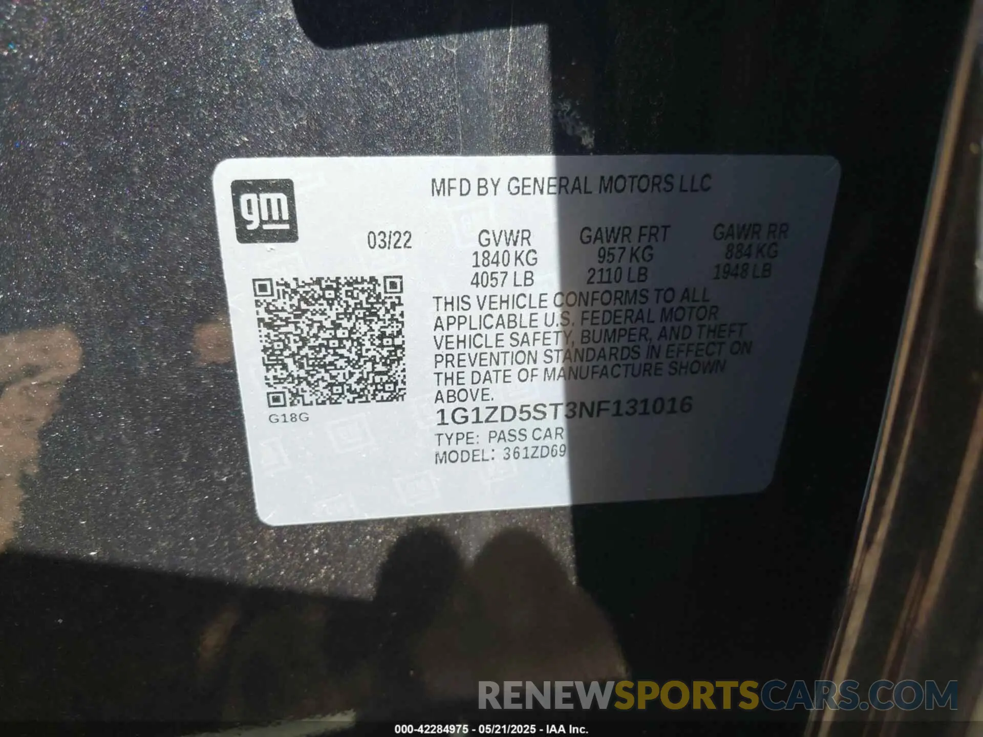 9 Фотография поврежденного автомобиля 1G1ZD5ST3NF131016 CHEVROLET MALIBU 2022