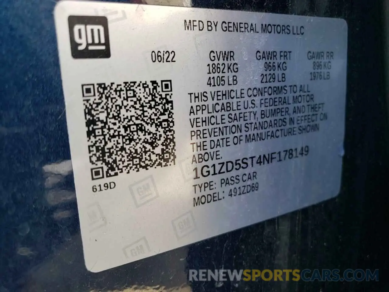12 Фотография поврежденного автомобиля 1G1ZD5ST4NF178149 CHEVROLET MALIBU 2022