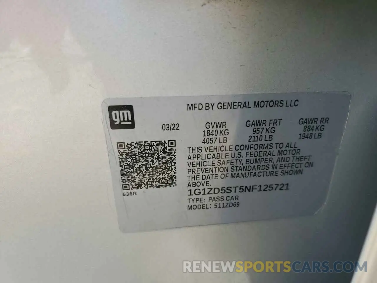 12 Photograph of a damaged car 1G1ZD5ST5NF125721 CHEVROLET MALIBU 2022