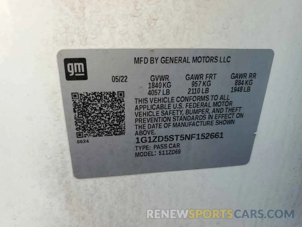 12 Фотография поврежденного автомобиля 1G1ZD5ST5NF152661 CHEVROLET MALIBU 2022
