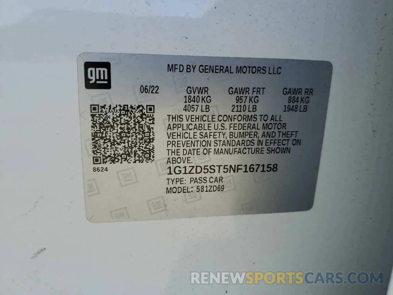 14 Photograph of a damaged car 1G1ZD5ST5NF167158 CHEVROLET MALIBU 2022