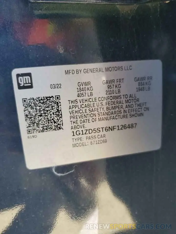 12 Photograph of a damaged car 1G1ZD5ST6NF126487 CHEVROLET MALIBU 2022