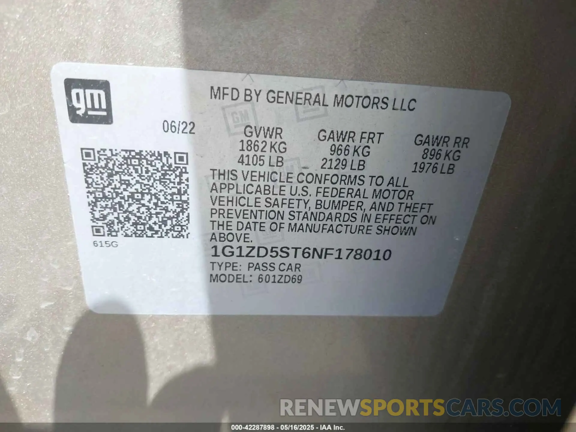 9 Фотография поврежденного автомобиля 1G1ZD5ST6NF178010 CHEVROLET MALIBU 2022