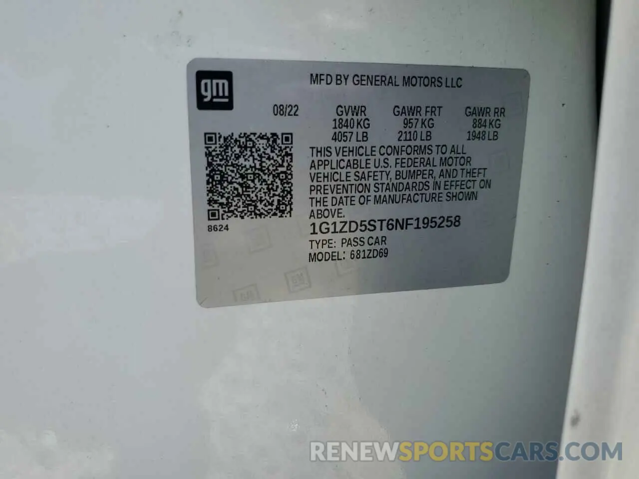 13 Photograph of a damaged car 1G1ZD5ST6NF195258 CHEVROLET MALIBU 2022
