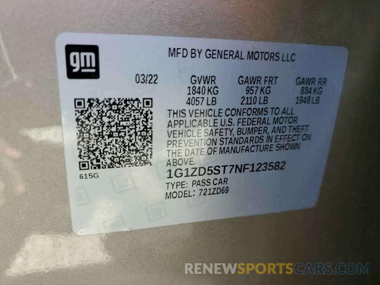 12 Photograph of a damaged car 1G1ZD5ST7NF123582 CHEVROLET MALIBU 2022