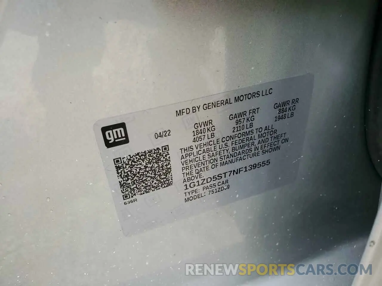 13 Photograph of a damaged car 1G1ZD5ST7NF139555 CHEVROLET MALIBU 2022