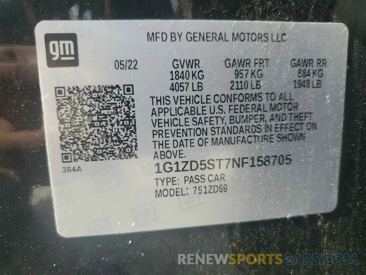 12 Photograph of a damaged car 1G1ZD5ST7NF158705 CHEVROLET MALIBU 2022