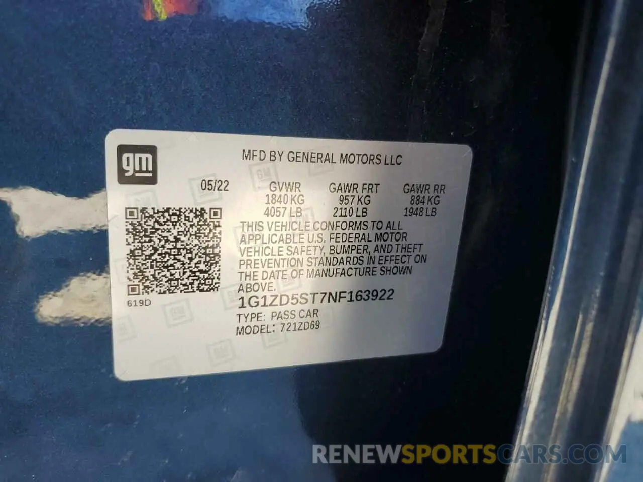 12 Photograph of a damaged car 1G1ZD5ST7NF163922 CHEVROLET MALIBU 2022