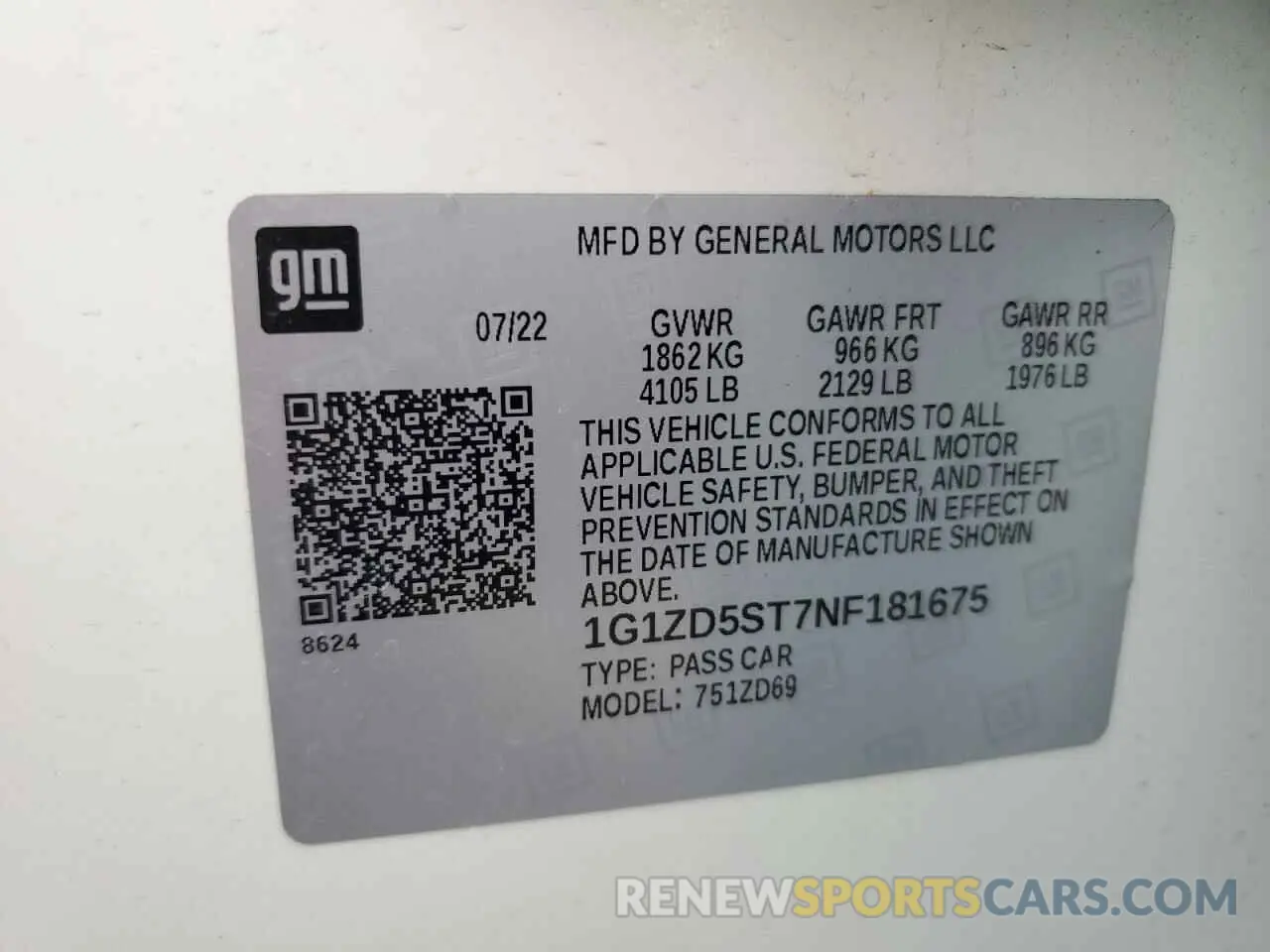 12 Photograph of a damaged car 1G1ZD5ST7NF181675 CHEVROLET MALIBU 2022
