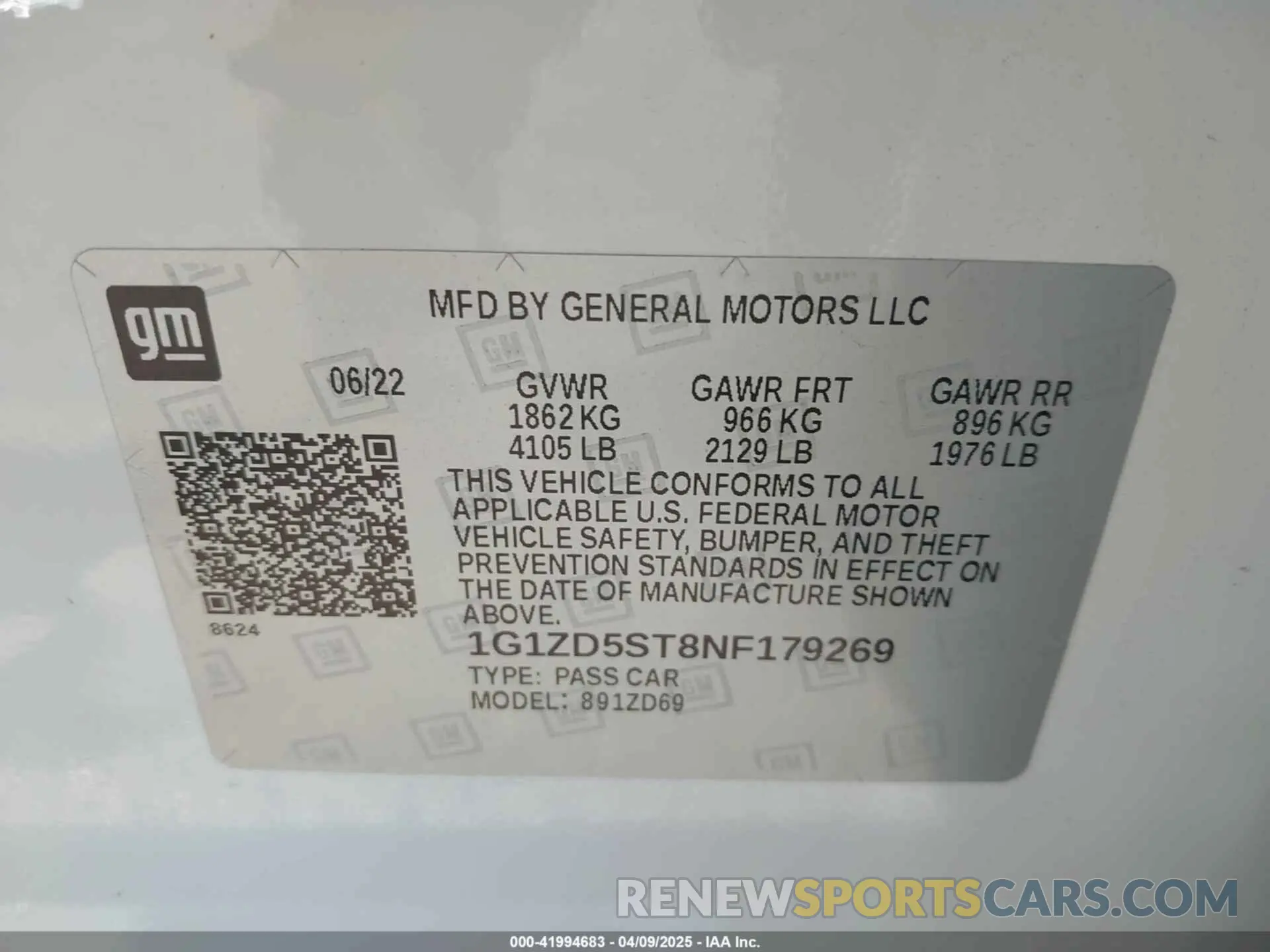 9 Photograph of a damaged car 1G1ZD5ST8NF179269 CHEVROLET MALIBU 2022