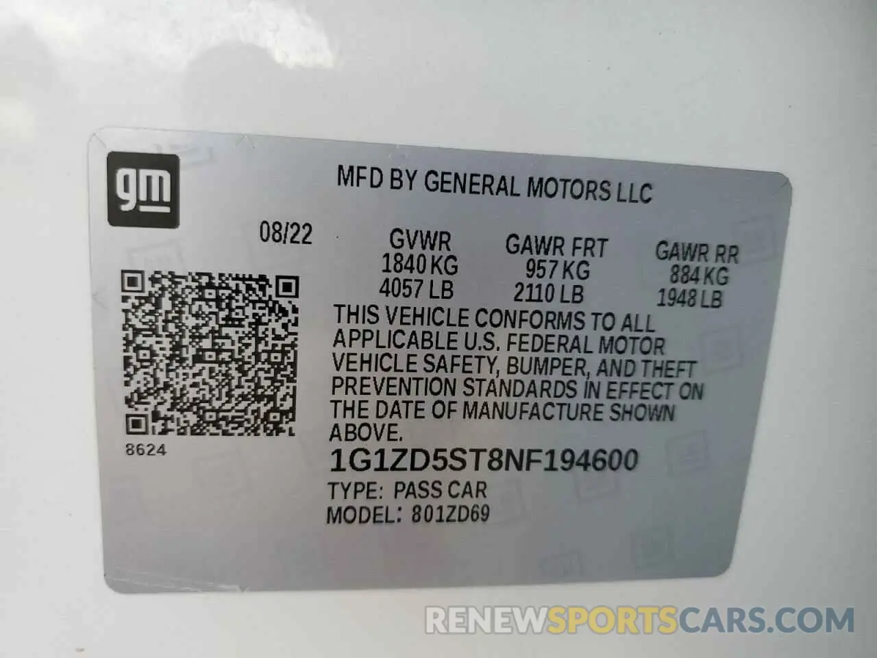14 Фотография поврежденного автомобиля 1G1ZD5ST8NF194600 CHEVROLET MALIBU 2022