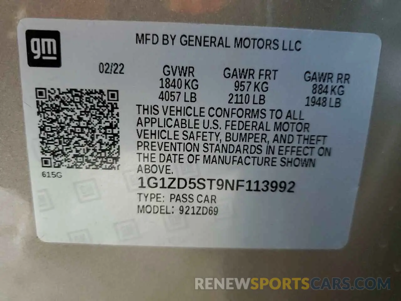 12 Фотография поврежденного автомобиля 1G1ZD5ST9NF113992 CHEVROLET MALIBU 2022