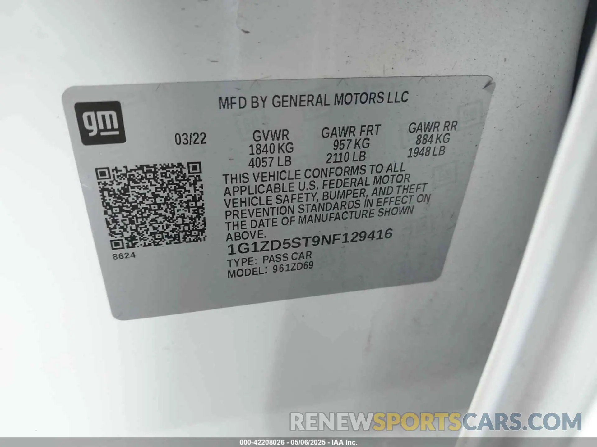 9 Photograph of a damaged car 1G1ZD5ST9NF129416 CHEVROLET MALIBU 2022