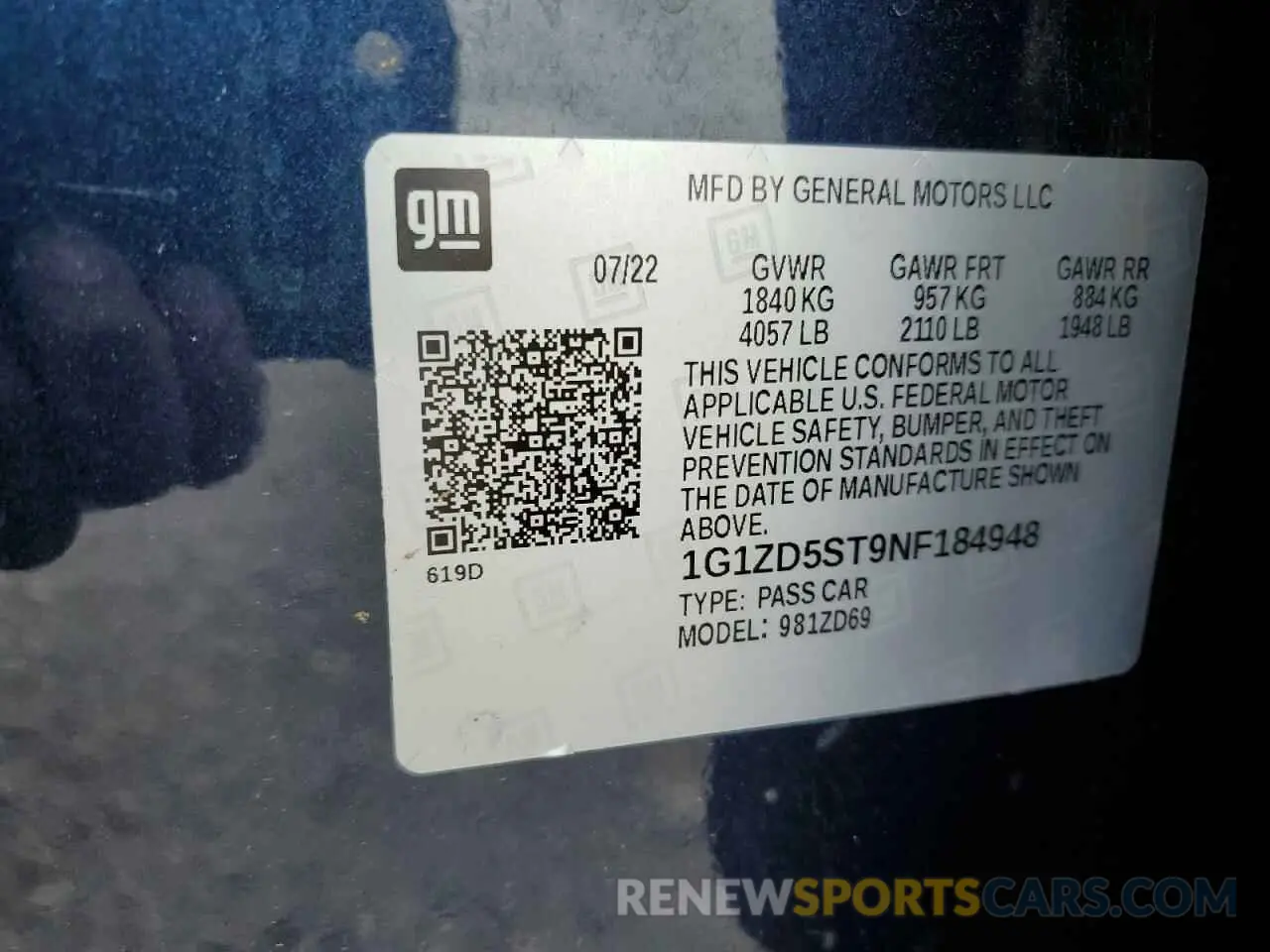 12 Photograph of a damaged car 1G1ZD5ST9NF184948 CHEVROLET MALIBU 2022