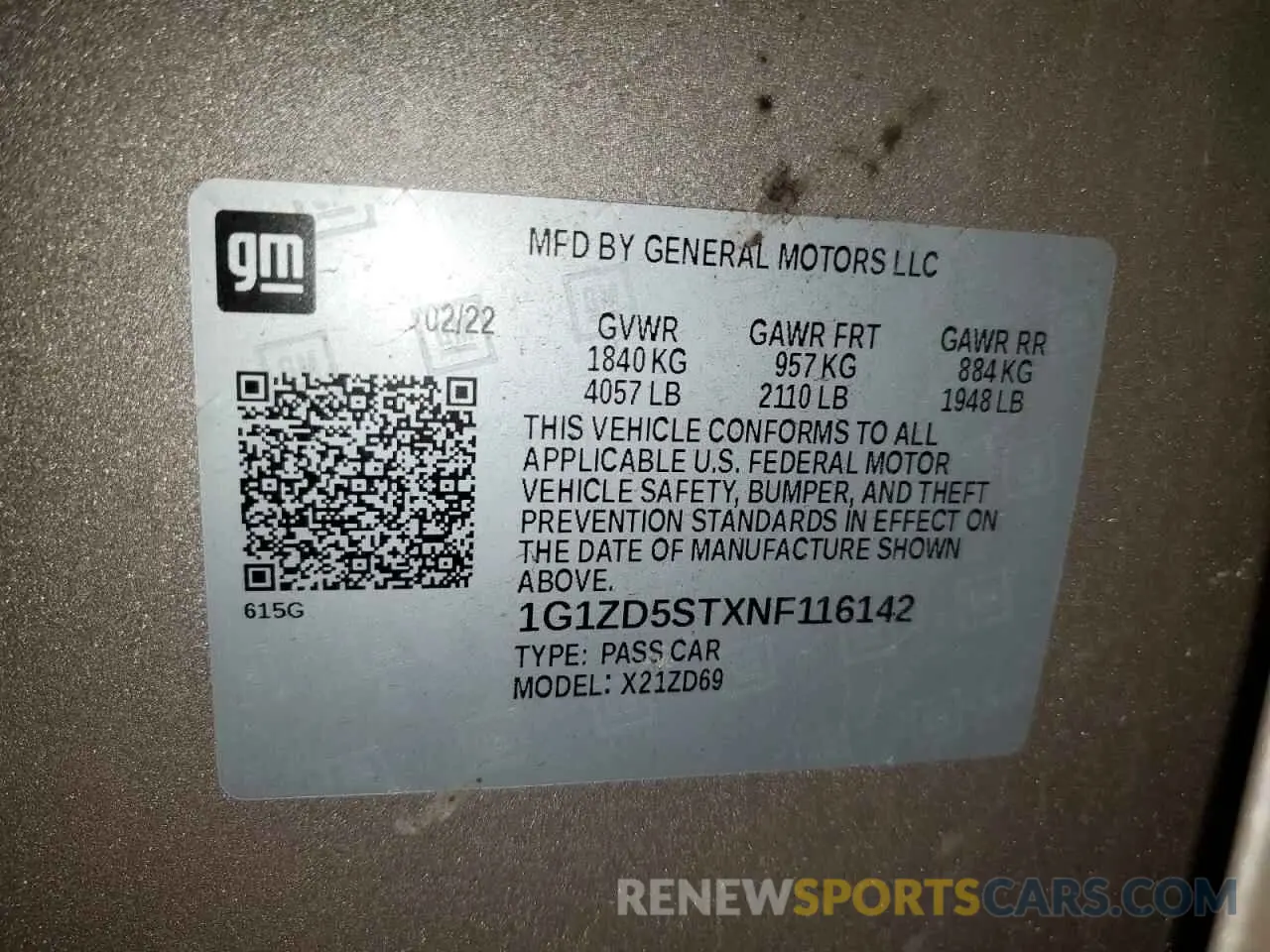 12 Photograph of a damaged car 1G1ZD5STXNF116142 CHEVROLET MALIBU 2022