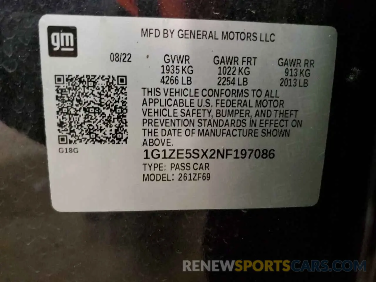 12 Фотография поврежденного автомобиля 1G1ZE5SX2NF197086 CHEVROLET MALIBU 2022