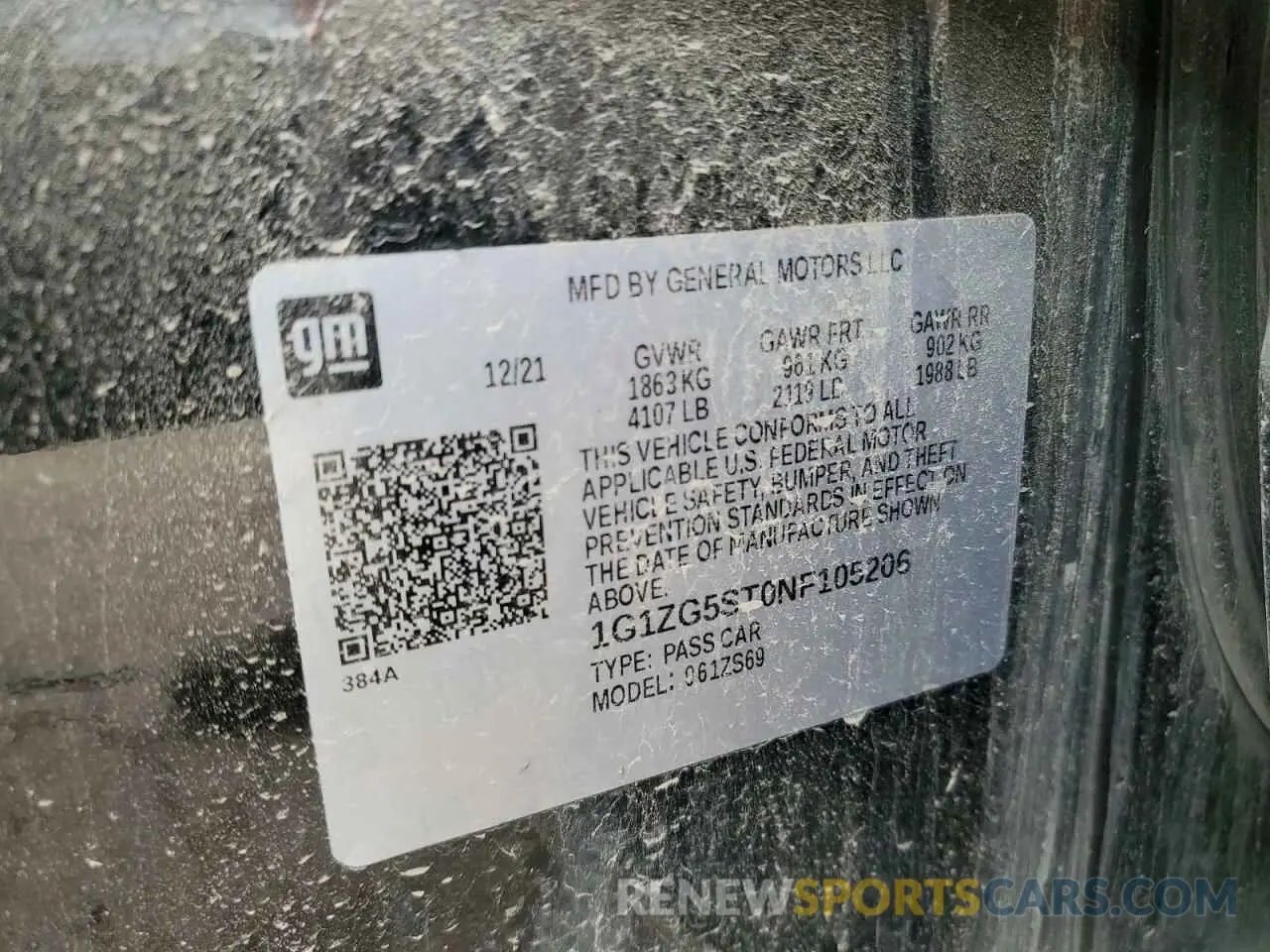 12 Photograph of a damaged car 1G1ZG5ST0NF105206 CHEVROLET MALIBU 2022