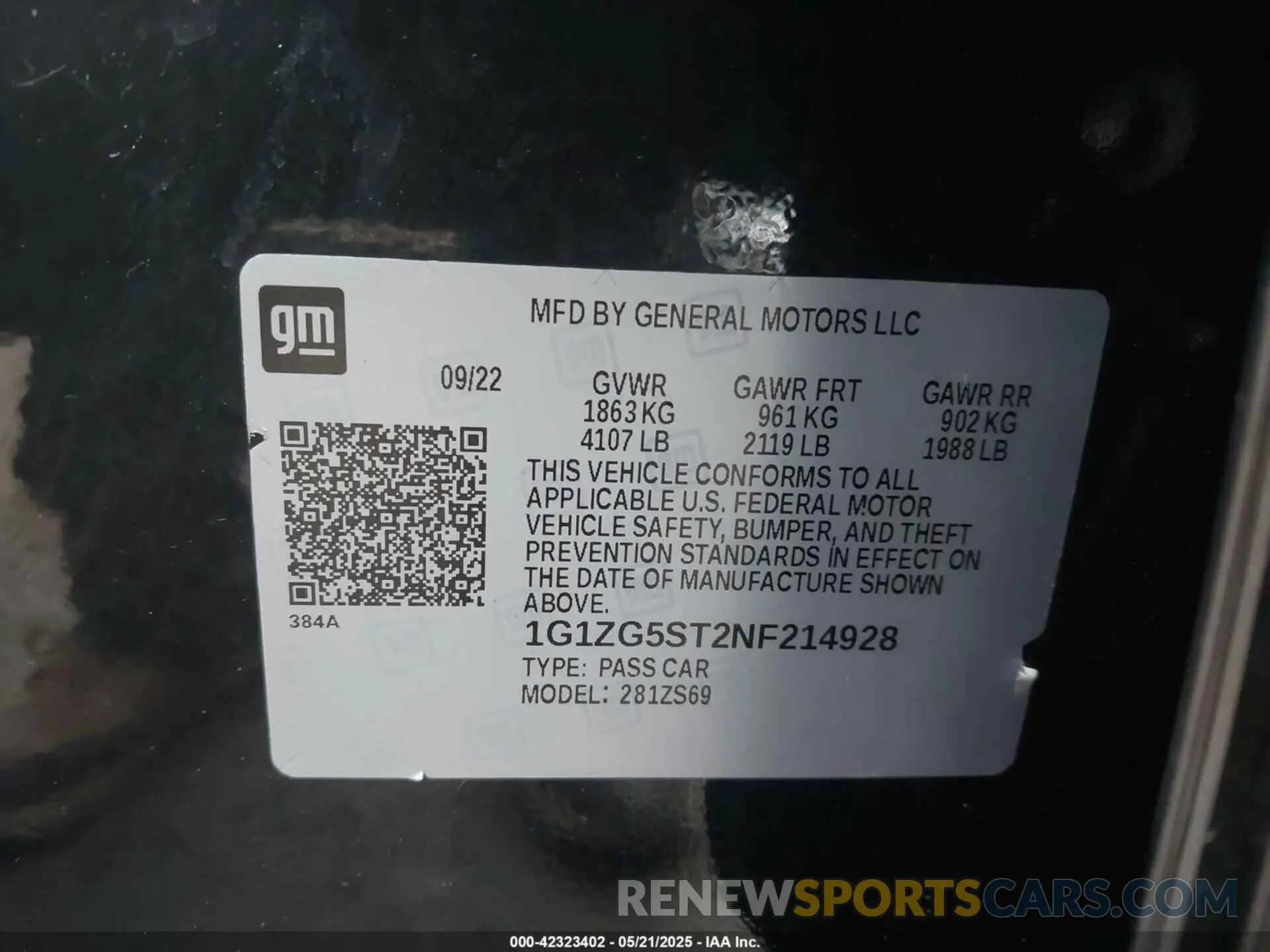 9 Фотография поврежденного автомобиля 1G1ZG5ST2NF214928 CHEVROLET MALIBU 2022