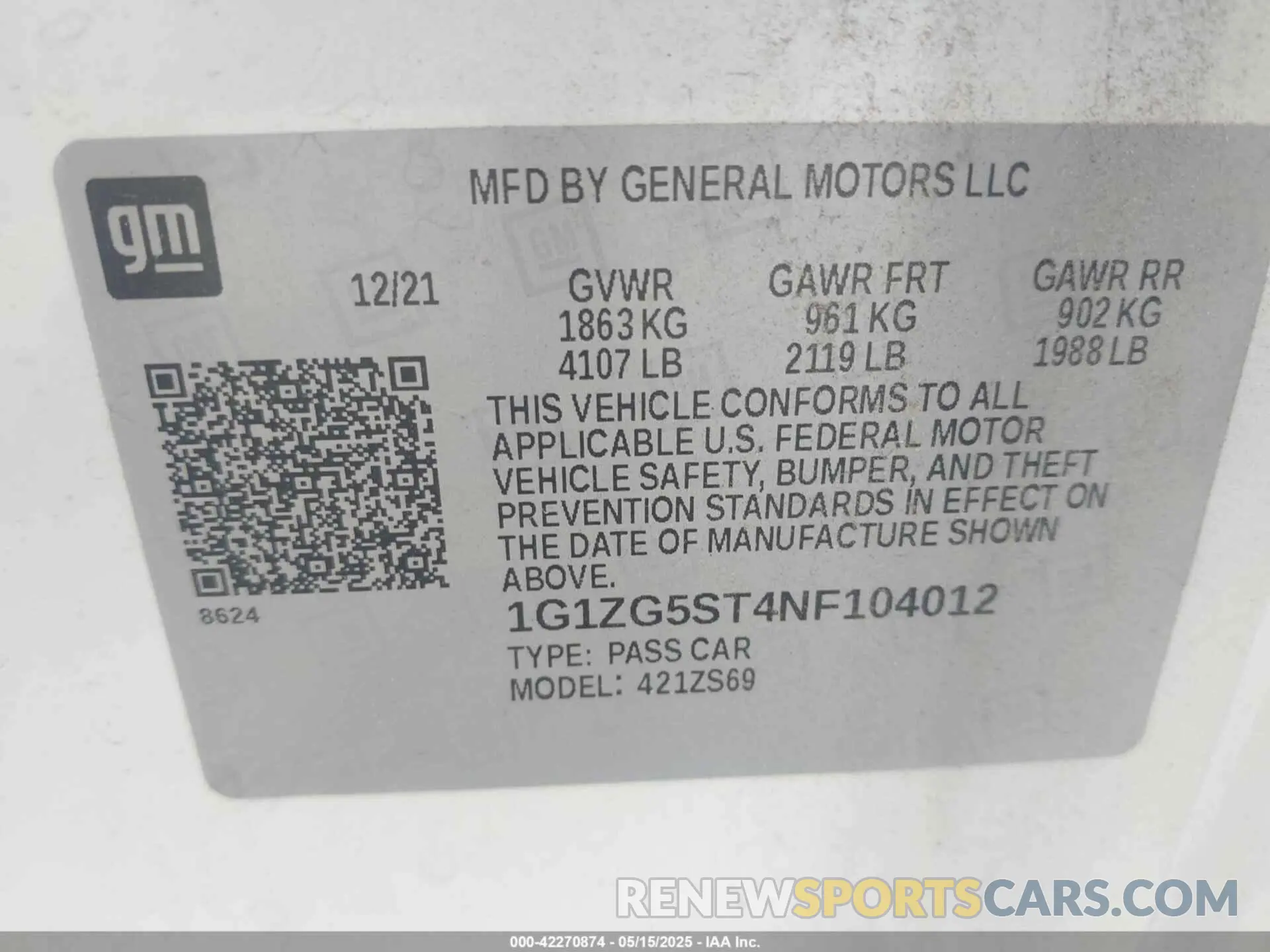 9 Фотография поврежденного автомобиля 1G1ZG5ST4NF104012 CHEVROLET MALIBU 2022
