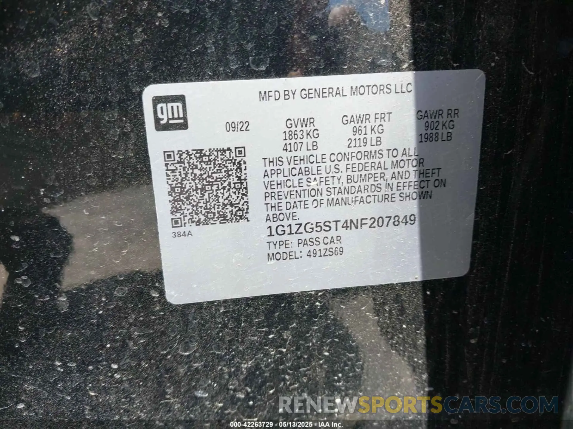 9 Photograph of a damaged car 1G1ZG5ST4NF207849 CHEVROLET MALIBU 2022