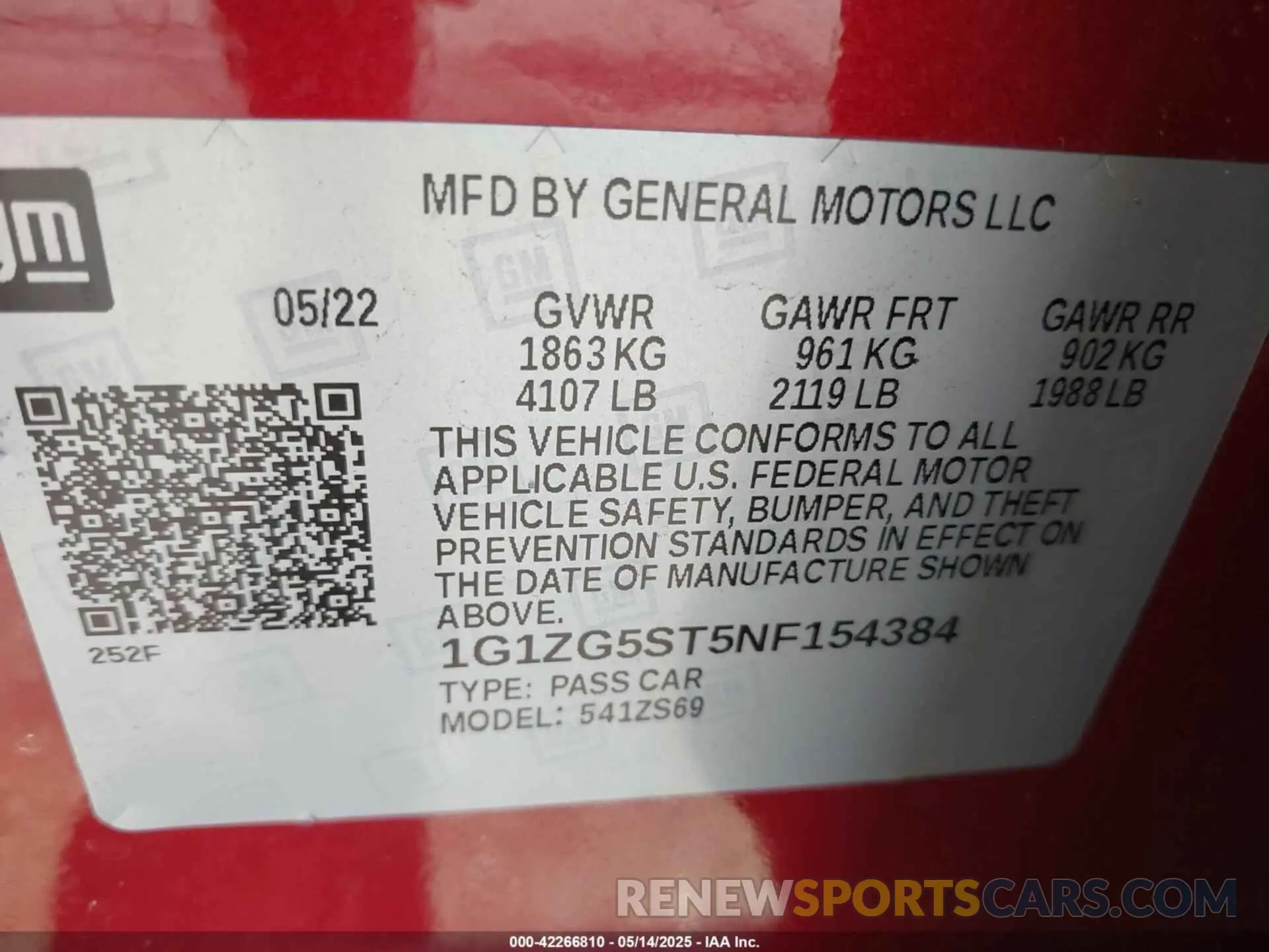 9 Фотография поврежденного автомобиля 1G1ZG5ST5NF154384 CHEVROLET MALIBU 2022