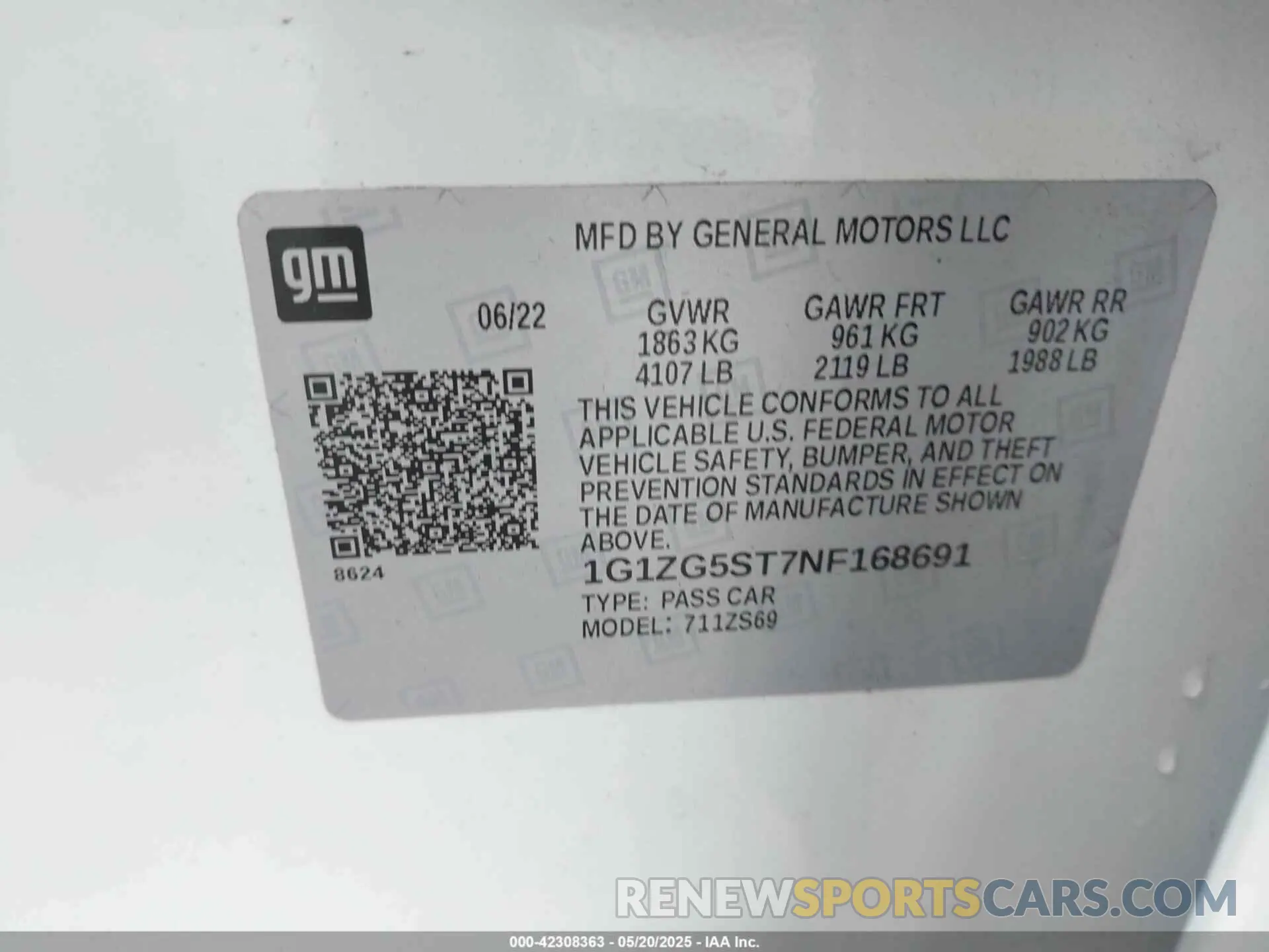 9 Фотография поврежденного автомобиля 1G1ZG5ST7NF168691 CHEVROLET MALIBU 2022
