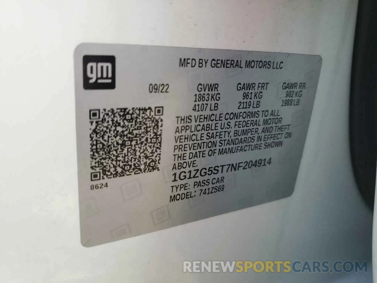 12 Фотография поврежденного автомобиля 1G1ZG5ST7NF204914 CHEVROLET MALIBU 2022