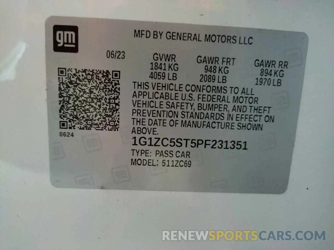 12 Фотография поврежденного автомобиля 1G1ZC5ST5PF231351 CHEVROLET MALIBU 2023