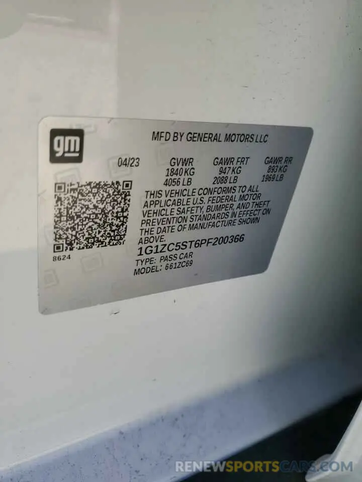 12 Фотография поврежденного автомобиля 1G1ZC5ST6PF200366 CHEVROLET MALIBU 2023