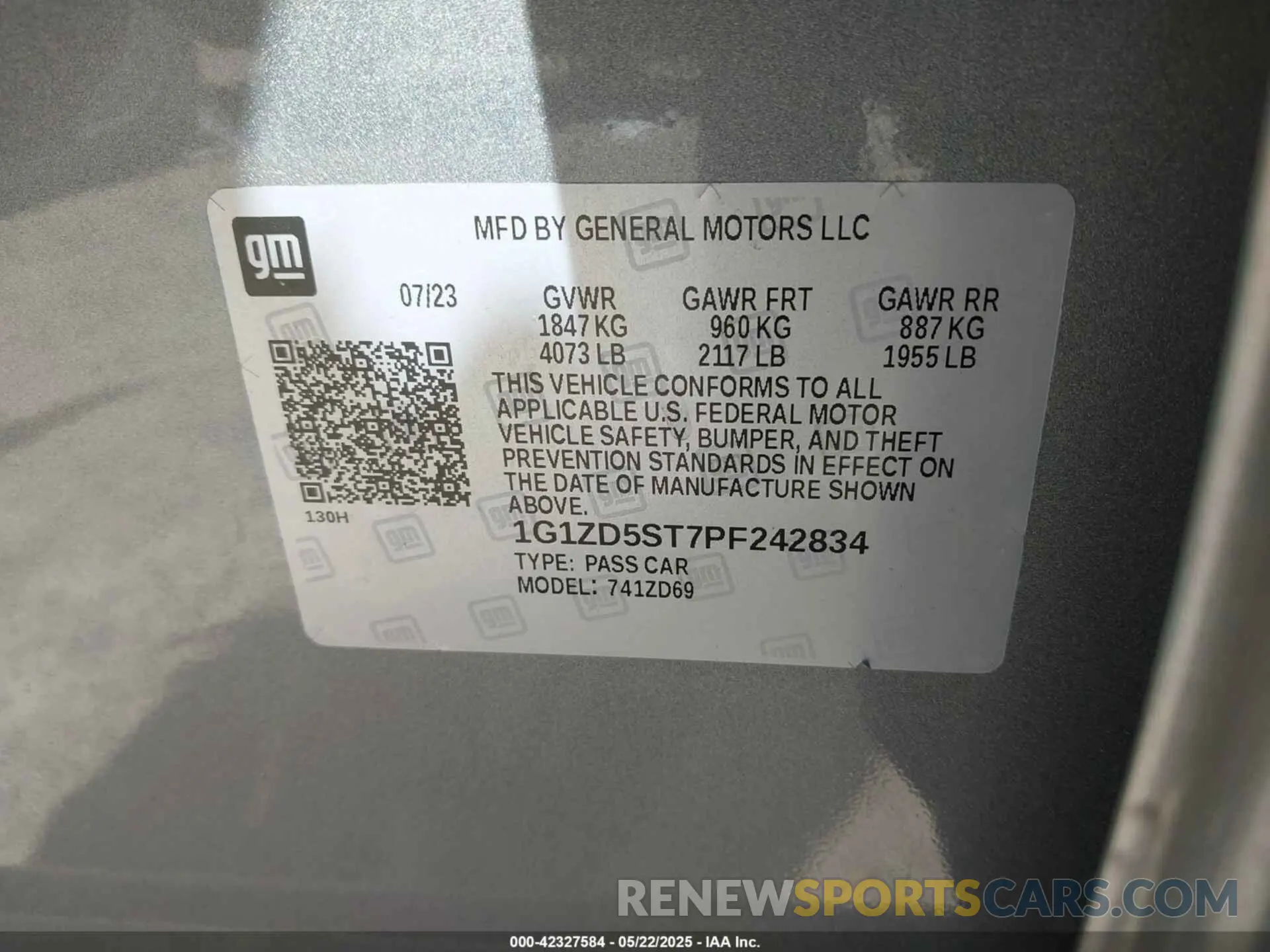 9 Фотография поврежденного автомобиля 1G1ZD5ST7PF242834 CHEVROLET MALIBU 2023