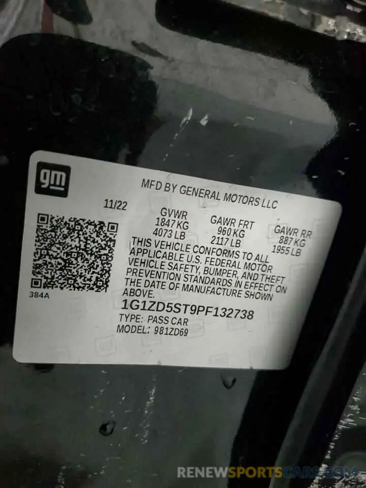 13 Photograph of a damaged car 1G1ZD5ST9PF132738 CHEVROLET MALIBU 2023