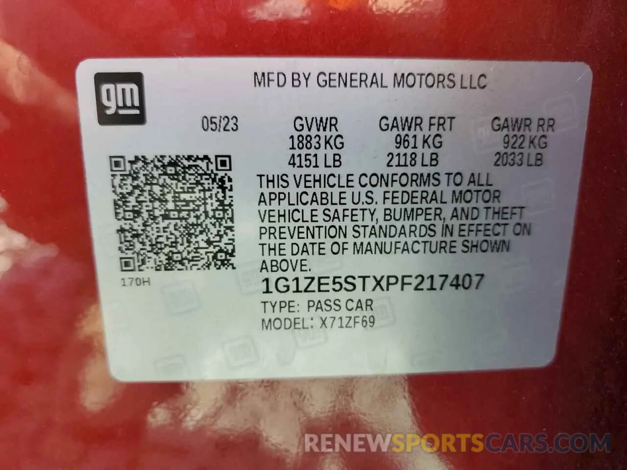 14 Photograph of a damaged car 1G1ZE5STXPF217407 CHEVROLET MALIBU 2023