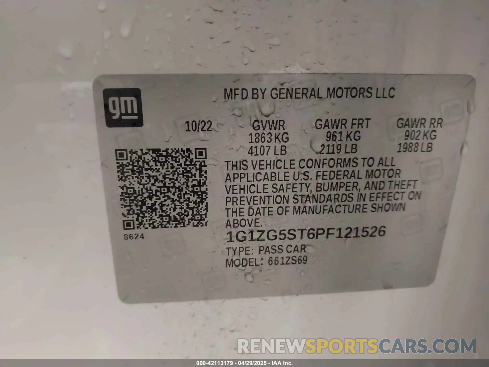 9 Photograph of a damaged car 1G1ZG5ST6PF121526 CHEVROLET MALIBU 2023
