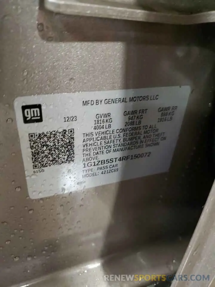 12 Фотография поврежденного автомобиля 1G1ZB5ST4RF150072 CHEVROLET MALIBU 2024