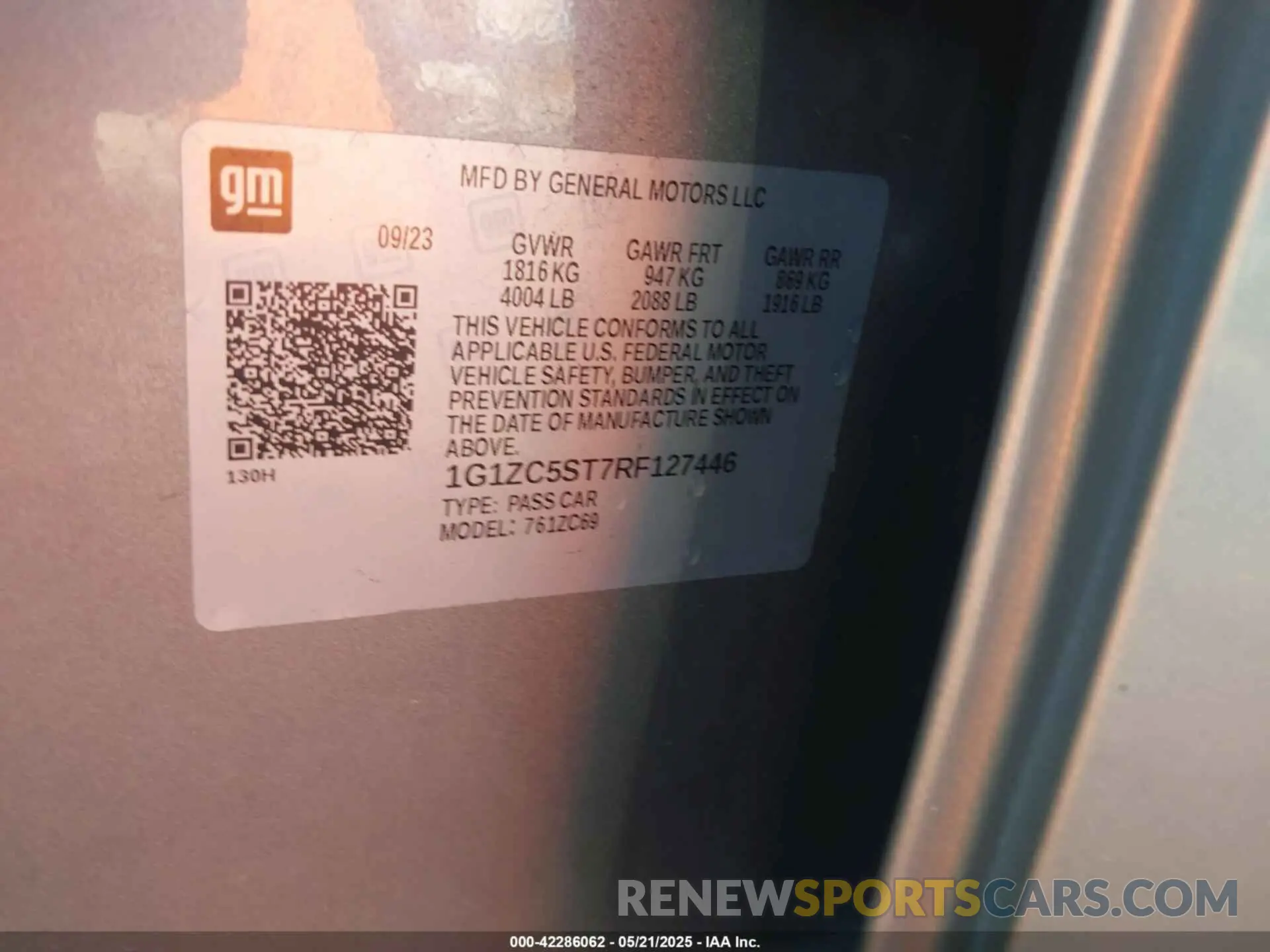 9 Photograph of a damaged car 1G1ZC5ST7RF127446 CHEVROLET MALIBU 2024