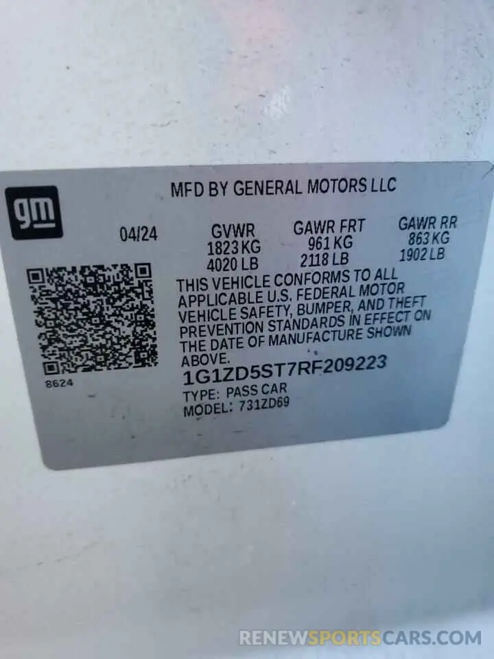 12 Photograph of a damaged car 1G1ZD5ST7RF209223 CHEVROLET MALIBU 2024