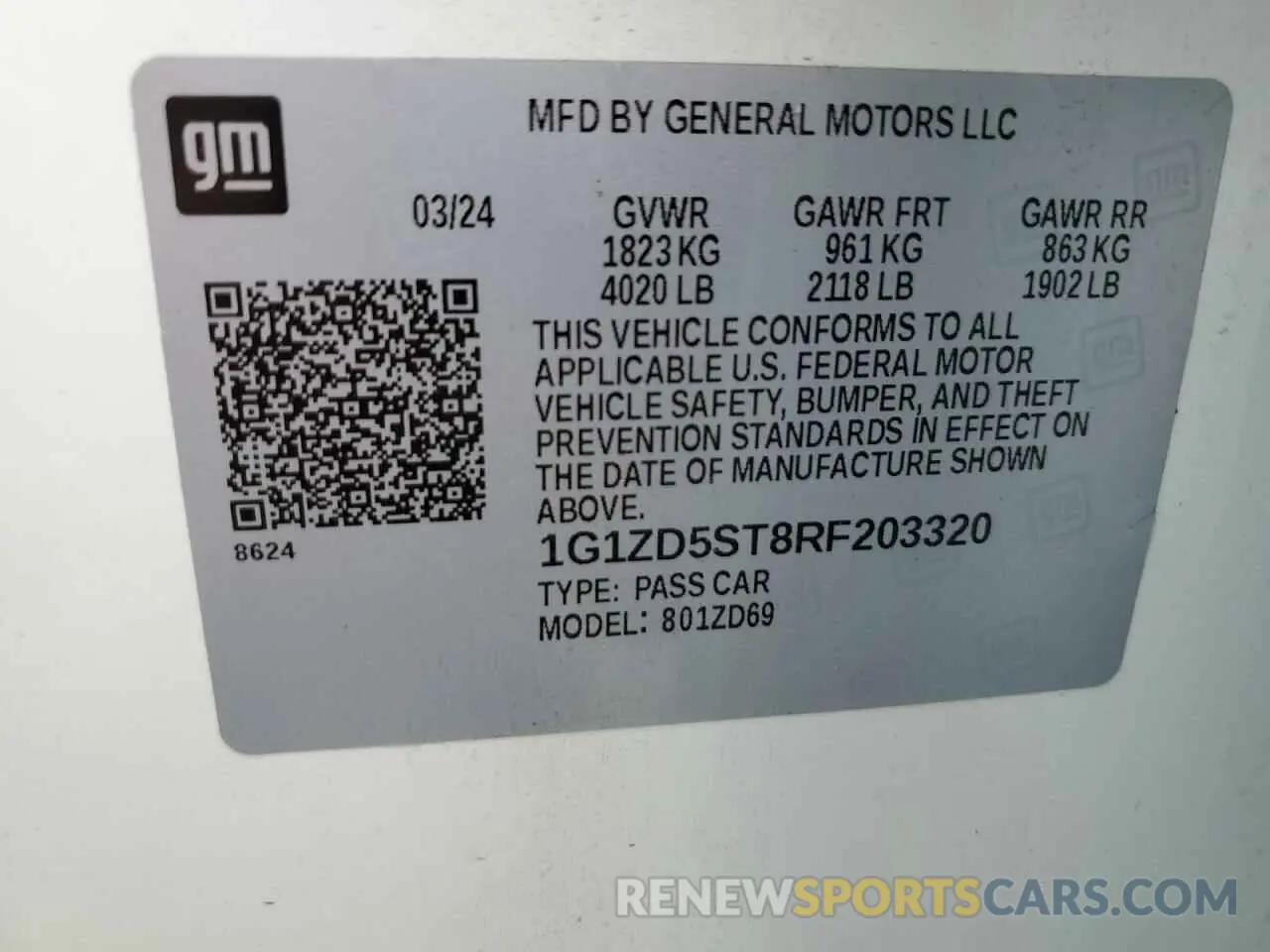 12 Photograph of a damaged car 1G1ZD5ST8RF203320 CHEVROLET MALIBU 2024
